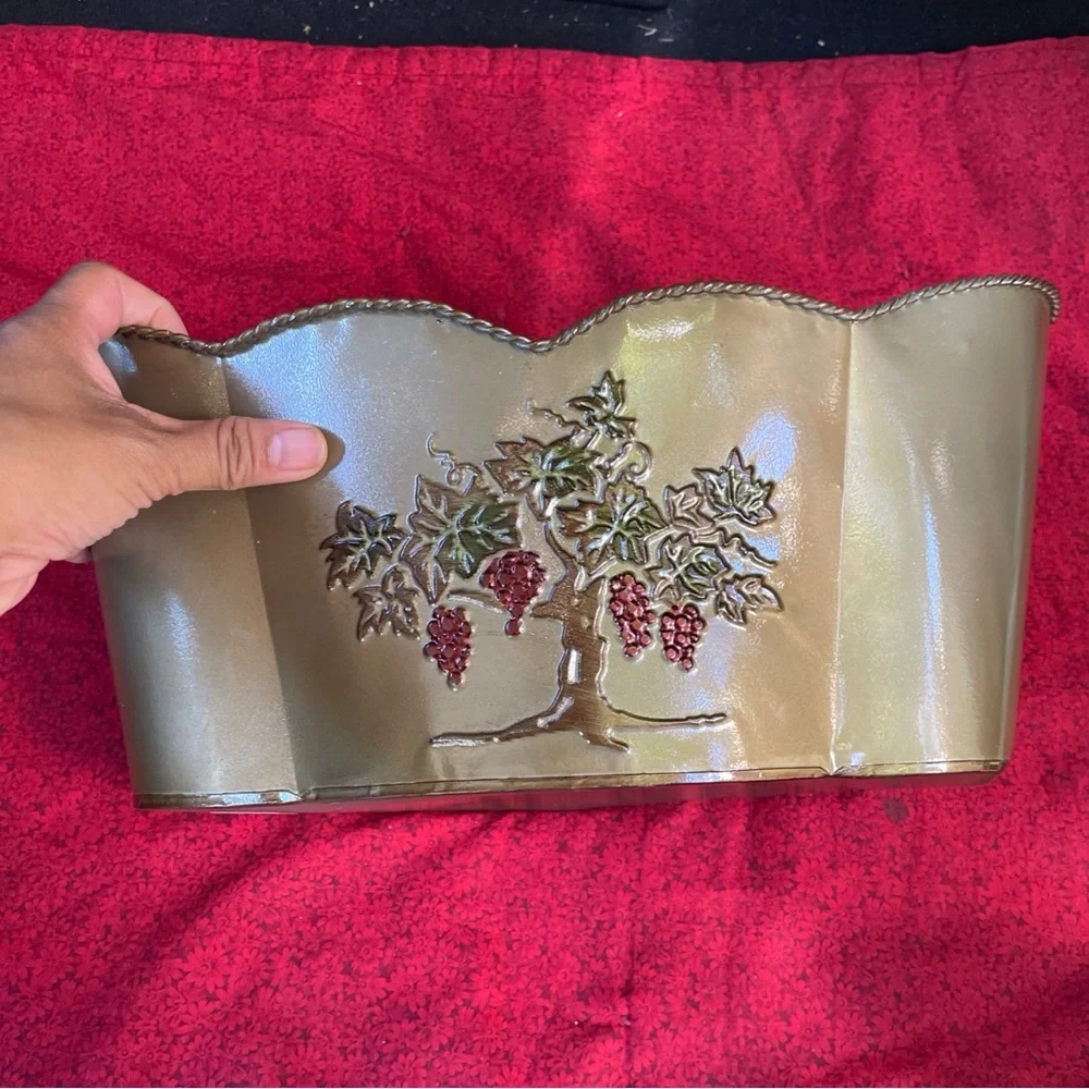 Gold Metal Planter with Grape Vine Design‎ 14x8x6.5”